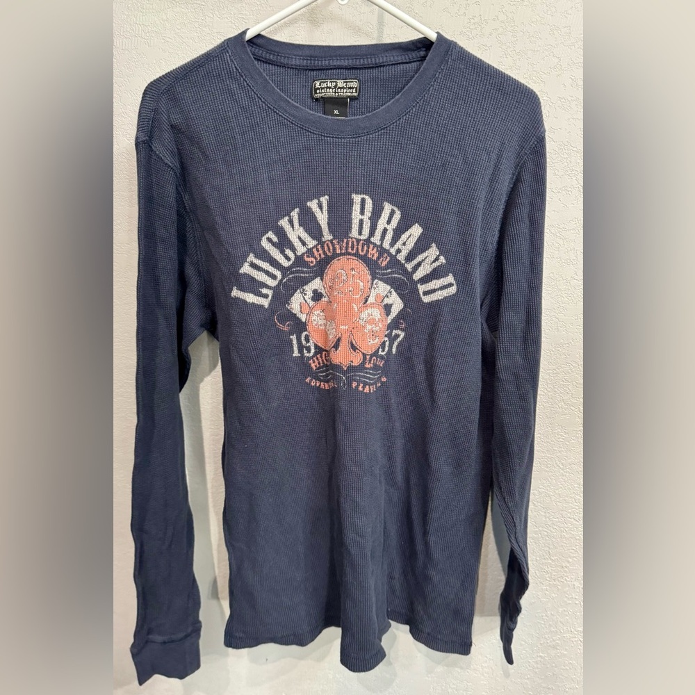 Lucky Brand Blue Long Sleeve Tee Graphic Casual